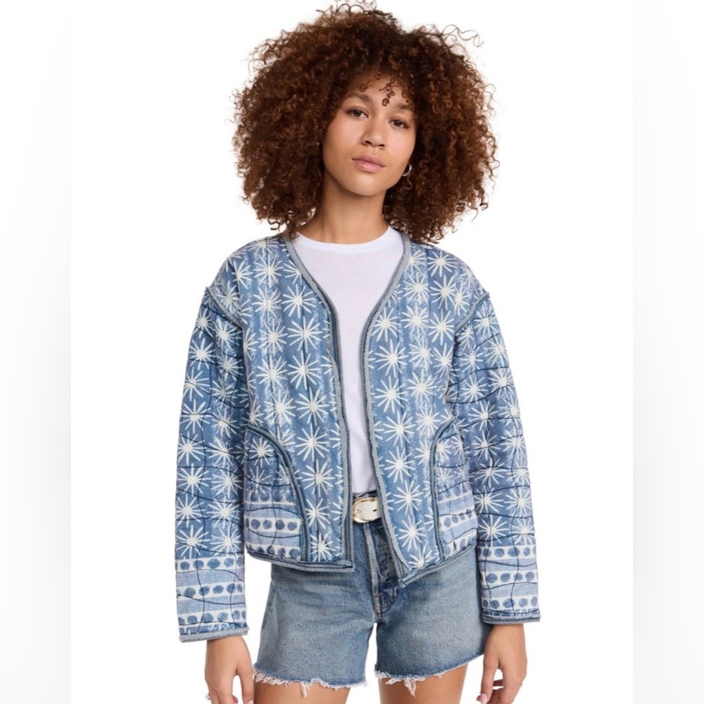 Free People Blue and White Patterned Jacket